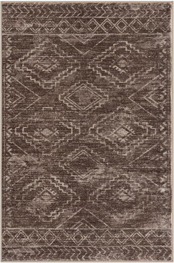 KILOCOCO Boho Entryway Rug 3x5 Area Rug Washable Non Slip Throw Rugs Soft for Kitchen Living Room Dining Bedroom Geometric Moroccan Carpet, Rust Red