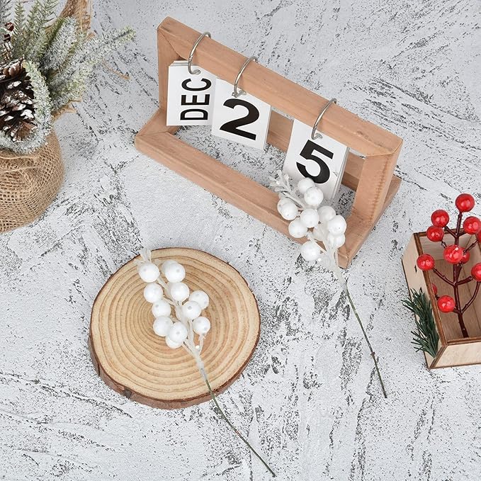 DearHouse 14 Pack Christmas Glitter Berries Stems, 7.8Inch Artificial Christmas Picks for Christmas Tree Ornaments, DIY Xmas Wreath, Crafts, Holiday and Home Decor (White)