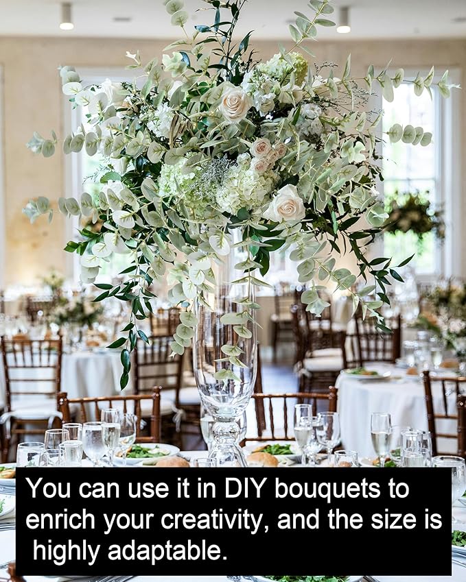 Forlaoers 4pcs 32" Tall Gray Green Artificial Eucalyptus Leaves Greenery Stems Fake Flowers Plants Branches for Vase Home Decor Indoor Arrangements Decoration