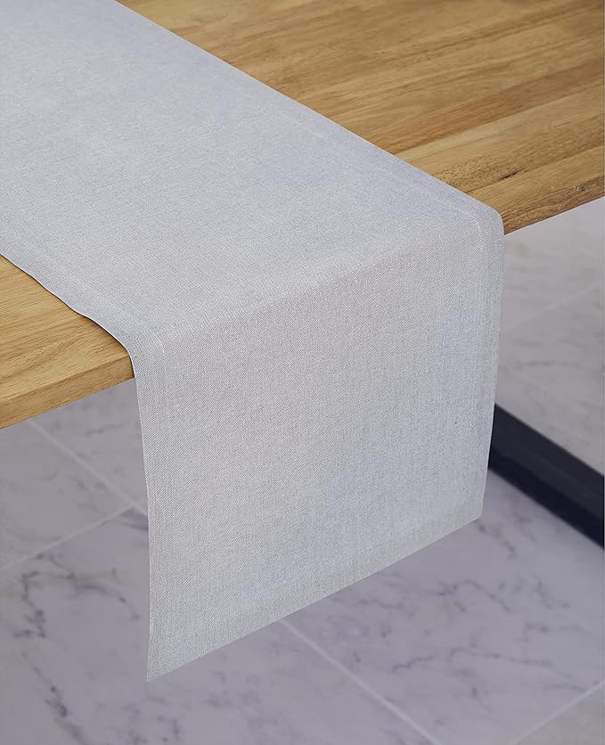 Solino Home Linen Light Grey Table Runner 90 Inches Long - 100% Pure Linen 14 x 90 Inch Table Runner for Dining, Spring - Diana Medium Weight