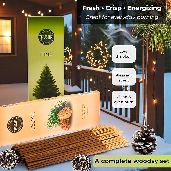 Cedar & Pine - Combo Pack of Incense Sticks - 100 Insence-Sticks of Each Scent - Total 200 Inscents - Natural Insense Made with Non Toxic Ingredients and Essential Oils