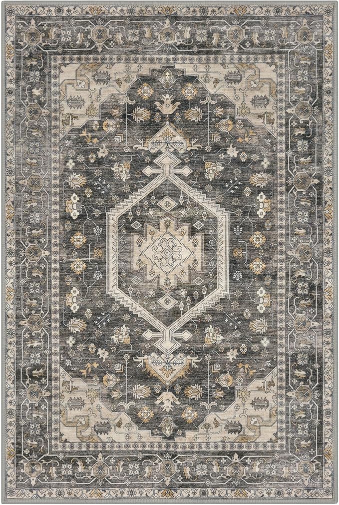 KUTA Vintage Entryway Rugs Indoor Hazel Washable Rug 2x3 Non-Slip Soft Printed Floral Medallion Doormat Small Accent Farmhouse Kitchen Throw Carpet for Entrance and Bedroom