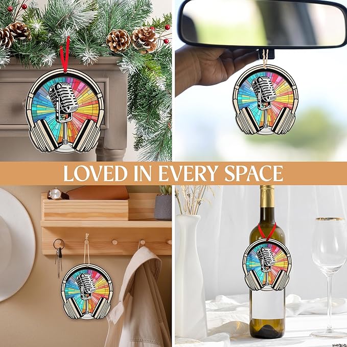 GEEMBI Christmas Microphone Ornament - Suncatcher Microphone Christmas Ornaments 2025 for Tree Decorations - Music Teacher Gifts for Men Women Musicians Friends, Music Ornaments, Stocking Stuffers
