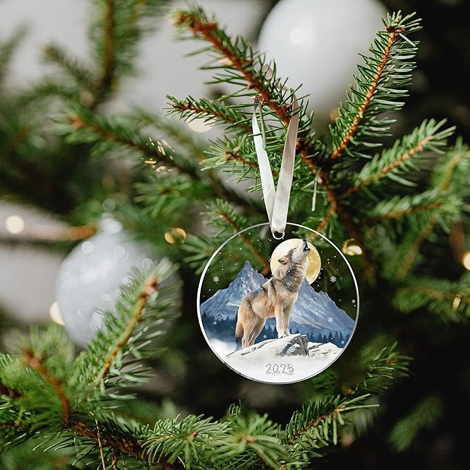 Wolf Ornament - Wolf Gifts for Lovers, Women, Men - Funny Animals Ornaments for Christmas Tree - Animals Themed Gifts - Cute Acrylic Christmas Ornament 2025