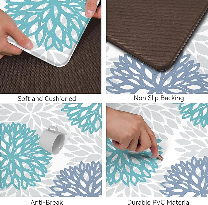 Anti Fatigue Kitchen Runner Rug Mat, Cushioned Memory Foam Non Slip Waterproof Kitchen Mat for Floor, Comfort Floral Standing Desk Mat for Sink, Laundry, Office, 17.3"x47"