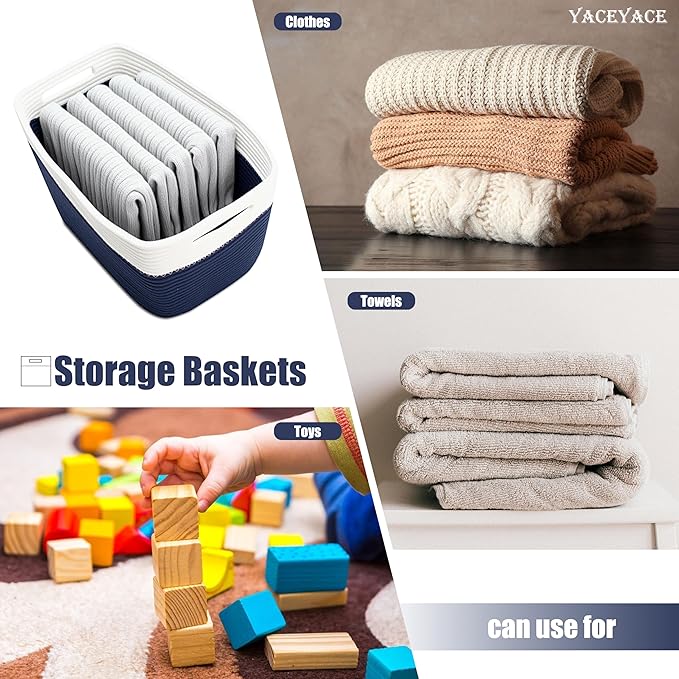 Woven Baskets for Cube Storage, 3 Pack Fabric Storage Bins with Handles, Foldable Rope Baskets for Shelves, Home, Office, 15''Lx10''Wx9''H