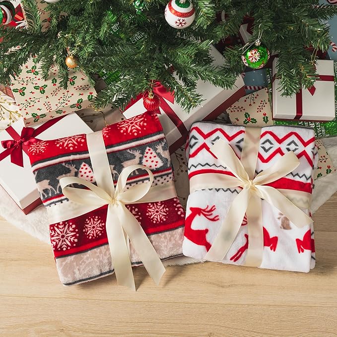 Pavilia Holiday Reindeer Snowflakes Fleece Throw Blanket | Soft, Plush, Warm Winter Cabin Throw, 50x60, Red