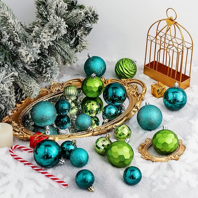 XmasExp 16ct Christmas Ball Ornaments Shatterproof Xmas Tree Hanging Balls Decorations Perfect for Holiday Wedding Christmas Decor (Malachite Green, 3.15")