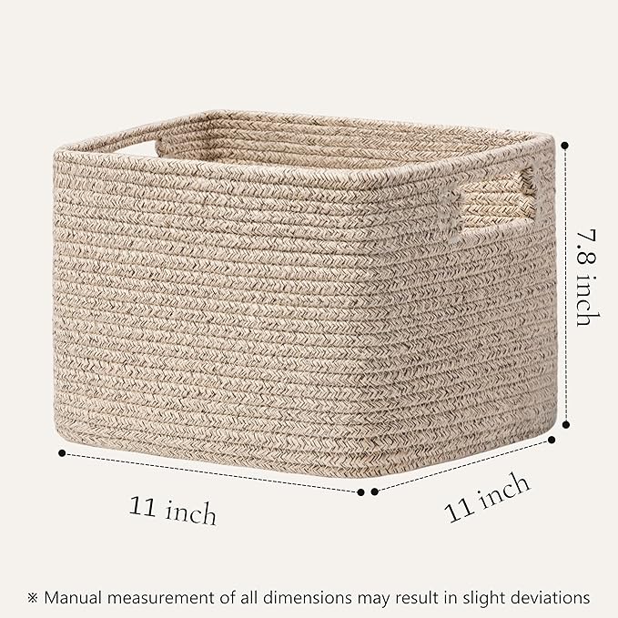UBBCARE Storage Cubes 4 Pack, 11x 11x 7.8 Cube Storage Bin with Handles, Cotton Rope Baskets for Organizing, Woven Baskets for Shelf, Baby Nursery, Toy Storage, Closet, Classroom, Mix-Brown