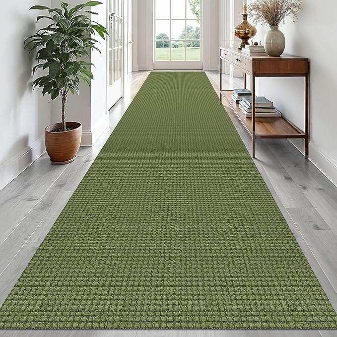 EARTHALL Runner Rug 3x20 Ft Washable Runners for Hallways Extra Long Woven Non Slip Entryway Runner Braided Kitchen Runner Indoor Outdoor Carpet Runners for Hotels, Officel, Stair, Green