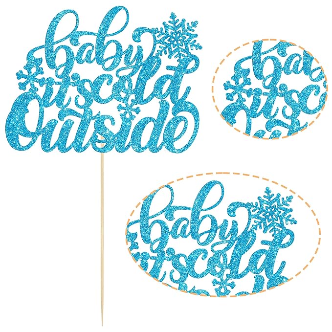 Gyufise 1 Pack Blue Glitter Baby It's Cold Outside Cake Topper Snowflake Baby Shower Decorations Winter Wonderland Baby Shower Decorations Winter Kids Birthday Party Supplies