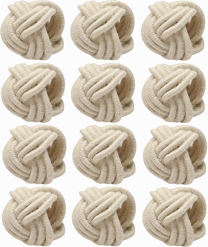 ALPHA Living HOME Handcrafted Napkin Rings Set of 12 - Woven Jute Napkin Holders, Serviette Rings - Perfect for Weddings, Thanksgiving, Christmas & Everyday Dining (Off White)