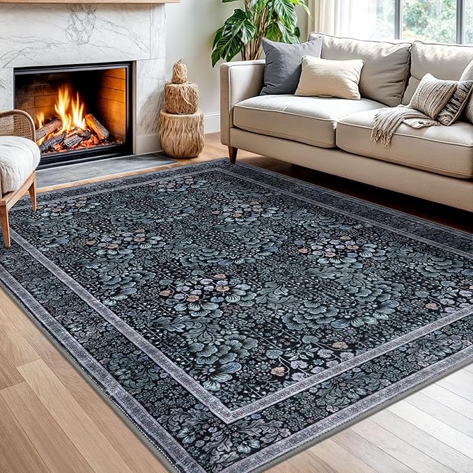 5x7 Area Rug for Bedroom, Navy Blue Black Large Modern Floor Rug with Non-Slip, Non-Shedding Washable Area Rugs for Living Room, Soft Boho Carpet for Farmhouse Office Home Décor