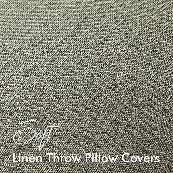 EMEMA Throw Pillow Covers Decorative Linen Pillow Covers 18x18 Inch Light Olive Green Boho Farmhouse Neutral Couch Throw Pillows for Bed Pack of 2 Accent Pillowcase Modern Sofa Cushion Livingroom Home