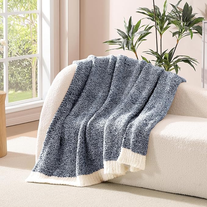 WRENSONGE Throw Blanket Cationic Dyeing Navy Blue Soft Cozy Fluffy Warm Hand Made Weave Throw Blankets for Couch, Sofa, Chair, Bed, Camping, Picnic, Travel Lightweight Bed Blanket - 60"x80"