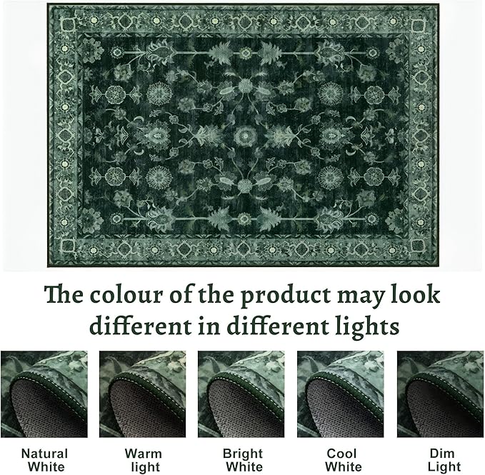 Tangsoo Green Washable Entry Rug, 2x3 Small Area Throw Rugs for Entryway Non Slip, Distressed Vintage Floral Thin Rug for Kitchen Bedroom, Low Pile Floor Carpet Front Door Mat for Entrance Foyer Decor