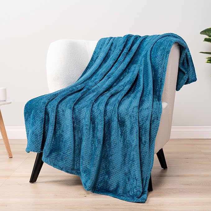 PAVILIA Turquoise Blue Throw Blanket for Couch, Twin Bed, Soft Fleece Throws for Sofa Chair, Fuzzy Waffle Textured Blanket, Cozy Warm Lightweight All Season Blanket Throw, 60x80