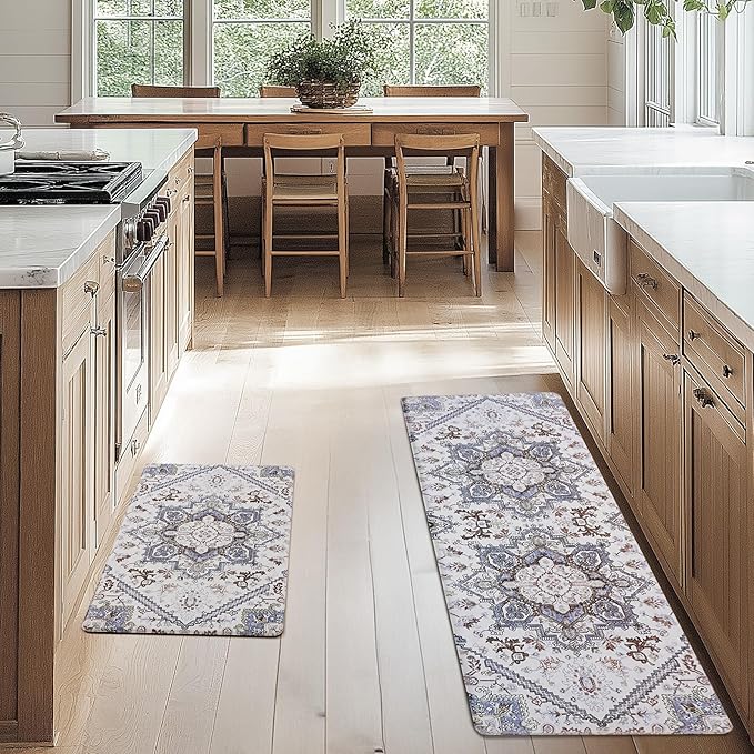 FRESHMINT Anti Fatigue Kitchen Mats Set 2 PCS, Waterproof & Non-Skid Boho Kitchen Rugs, Cushioned Kitchen Floor Mats for Standing Washable Comfort Kitchen Runners for Lanudry, Office, Sink