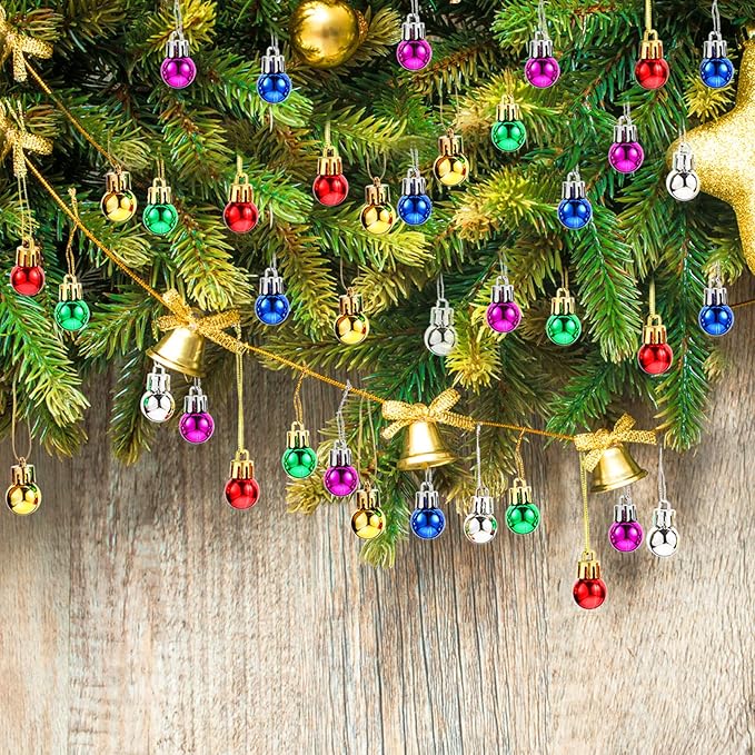 Boao 96 Pcs Christmas Mini Balls Ornaments Miniature Xmas Tree Ornaments Multicolour Shiny Small Hanging Decorations for Christmas Holiday Party Decor(0.59 Inch,Multicolor Balls)