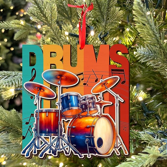GEEMBI Drum Ornaments for Christmas Tree - Wooden Drum Christmas Ornaments 2025 for Tree Decorations - Music Teacher Drummer Gifts for Musicians Friends, Music Ornaments, Stocking Stuffers Ornament