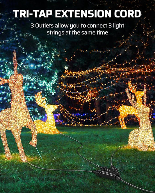 DEWENWILS 6FT Outdoor Extension Cord, Christmas Tri-Tap Extension Cord Splitter, 3 Outlet 16/3 SJTW Power Cable for Landscape Lighting String Lights, 13A/125V/1625W, ETL Listed, Black, 1 Pack
