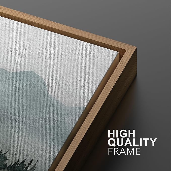 MUDECOR Framed Wall Art Print Set Misty Mountain Lake Watercolor Serene Illustrations Modern Art Boho Decorative Colorful Chic for Living Room, Bedroom, Office - 16"x24"x3 Natural