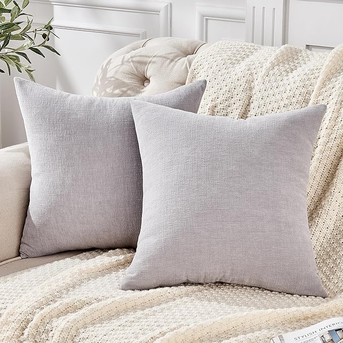 GAWAMAY Decorative Square Throw Pillow Covers 20"x20" Inch Set of 2, Super Soft Chenille Pillows Farmhouse Fall Pillowcase for Living Room Bedroom Sofa Couch Cushion Cover Light Grey 50x50cm