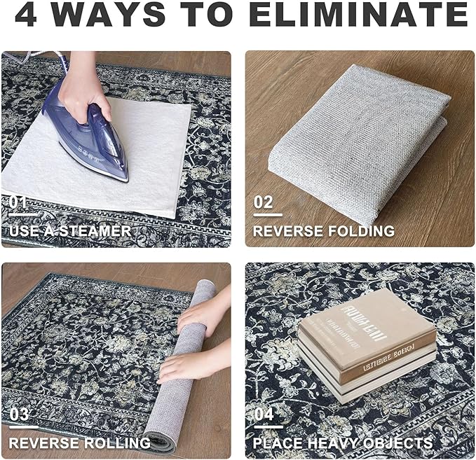KILOCOCO Hallway Runner 2x6 Rug Runner Printed Vintage Floral Washable Kitchen Runners Non-slip Rubber Backed Runners for Hallways Laundry Room Distressed Boho Rugs for Entryway Bedroom, Navy/Charcoal