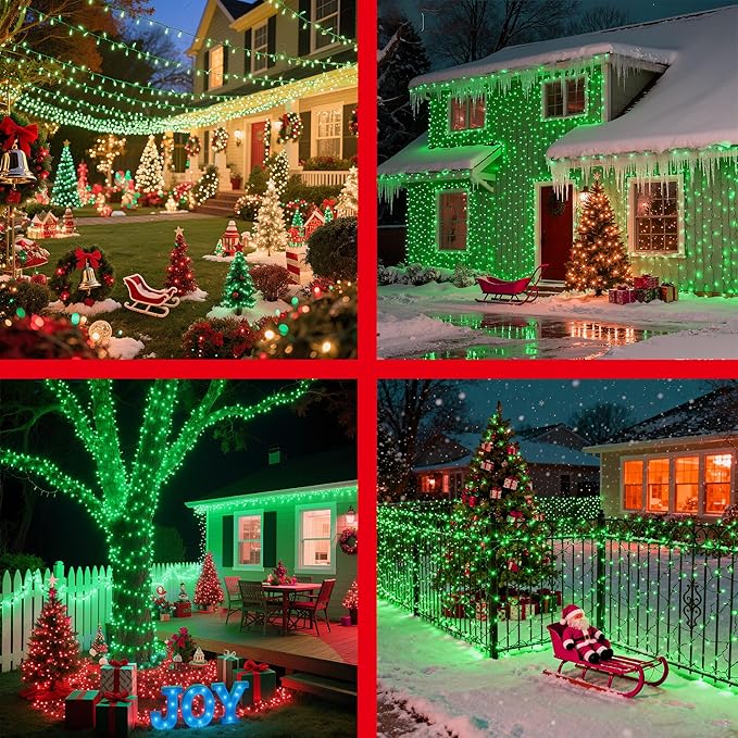 350LED 90FT Christmas Lights Indoor Outdoor, 12 Modes Green Outdoor String Lights with Timer & Dimmable, Waterproof Green Wire Christmas String Lights for Tree Xmas Patio Fence Balcony Garden Party