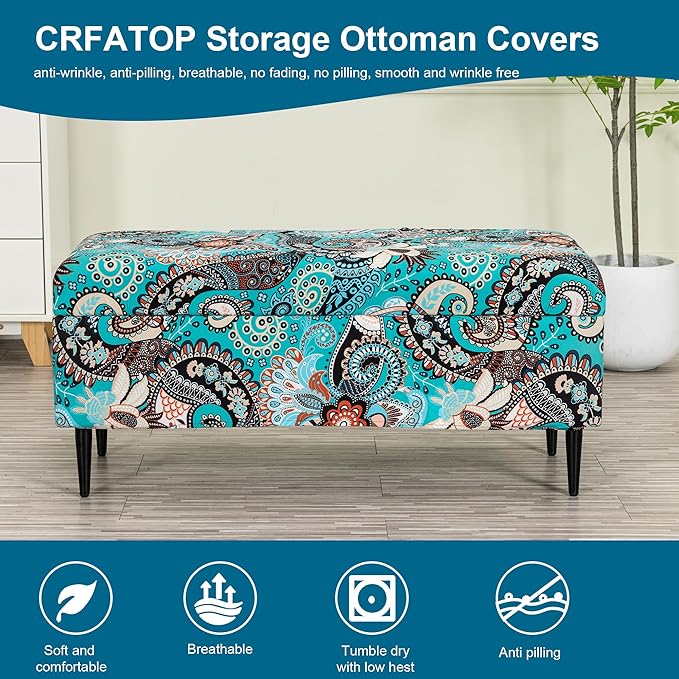 CRFATOP Printed Rectangle Ottoman Stool Cover Stretch Folding Storage Footstool Bench Slipcovers Upholstered Foot Chest Chair Covers Washable Entryway Furniture Protector with Elastic Bands,M,14