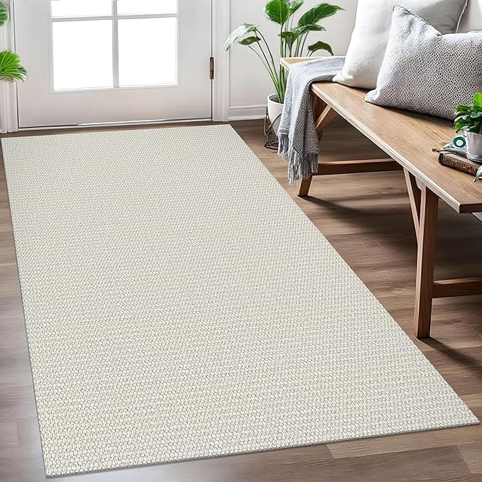 EARTHALL Woven Area Rug 3x5 Ft Washable Rugs for Entryway, Braided Rubber Backed Throw Rugs Door Mat Indoor Outdoor Entrance, Cotton Rug for Kitchen Foyer Front Door Living Room, Cream/Grayish