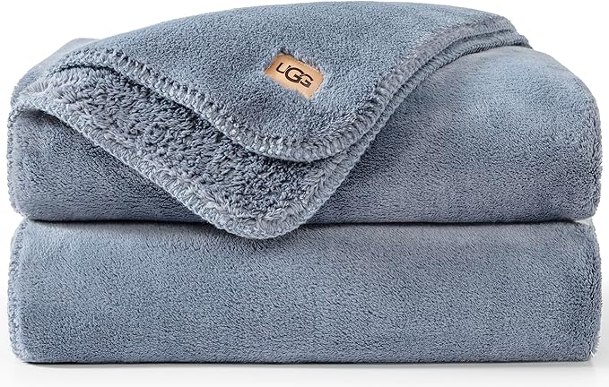 UGG Whitecap Plush Throw Blanket Fleece Lightweight Soft Cozy Throw for Couch or Bed Luxury Home Decor for Living Room, Christmas Blankets, Machine Washable, 50-inch x 70-inch, Denim Blue