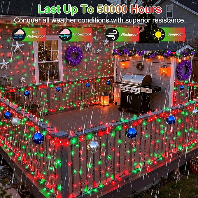 240FT 750LED Christmas Lights,12 Modes Red and Green Outdoor String Lights with Timer & Dimmable, Waterproof Green Wire Christmas String Lights for Tree Xmas Patio Fence Balcony Garden Party Decor