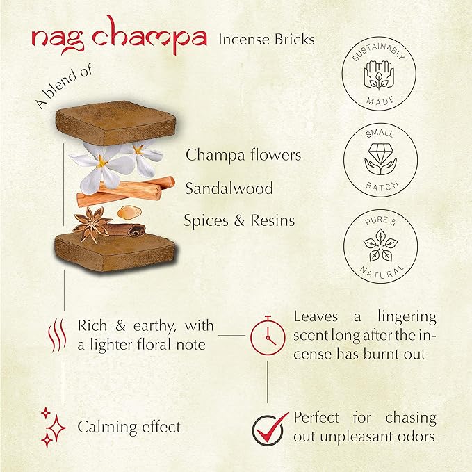 Nag Champa Incense Bricks Refill Pack (3 x 9 Bricks) by Aromafume | Ideal for Spirituality | Made with Sandalwood, Jasmine, Ylang Ylang & Champa Flower | Natural, Low Smoke, Non-Toxic Incense Bricks