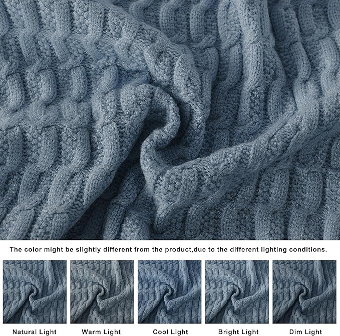 WDCOZY Cable Knit Throw Blanket – Super Soft, Warm & Lightweight Knitted Jacquard Throw Blanket for Couch, Sofa, Bed, Chair, Cozy Texture Farmhouse Decorative Home Blanket, Blue 60x80 inches