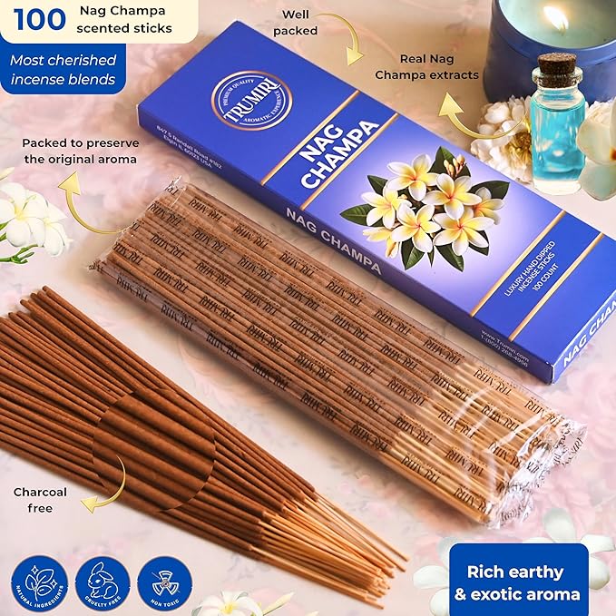 Nag Champa Incense Sticks - Pack of 100 Inscents-Sticks - Scented Insence Made with Natural Ingredients - Indian Spiritual Inciensos Non Toxic Agarbatti Insense