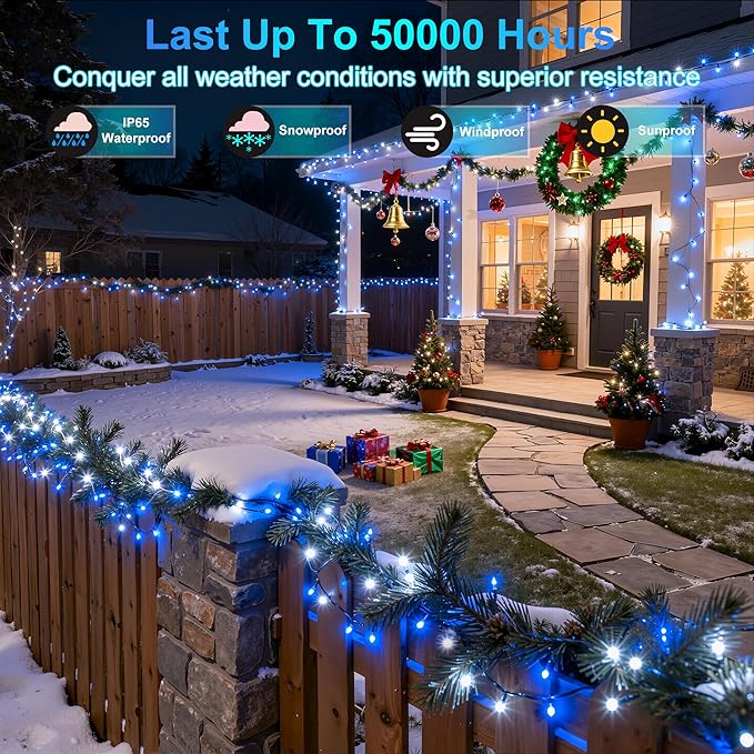 1500LED Christmas Lights Outdoor Use, 470ft 12 Modes Blue and Cool White LED String Lights with Timer Dimmable, Waterproof Christmas Tree Lights for Xmas Patio Yard Fence Balcony Garden Decor