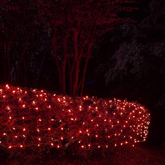 Wintergreen Lighting 100 M5 Red LED Net Lights, 4 x 6 ft Green Wire Indoor/Outdoor Commercial Grade Holiday & Valentine’s Day Hedge and Outdoor Christmas Decor