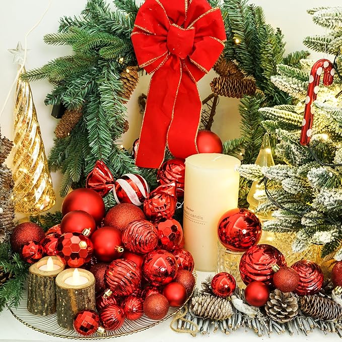 XmasExp 16ct Christmas Balls Ornaments - Shatterproof Large Hanging Ball Decorative Xmas Balls for Holiday Wedding Party Xmas Tree Decoration(3.15"/80mm, Red)