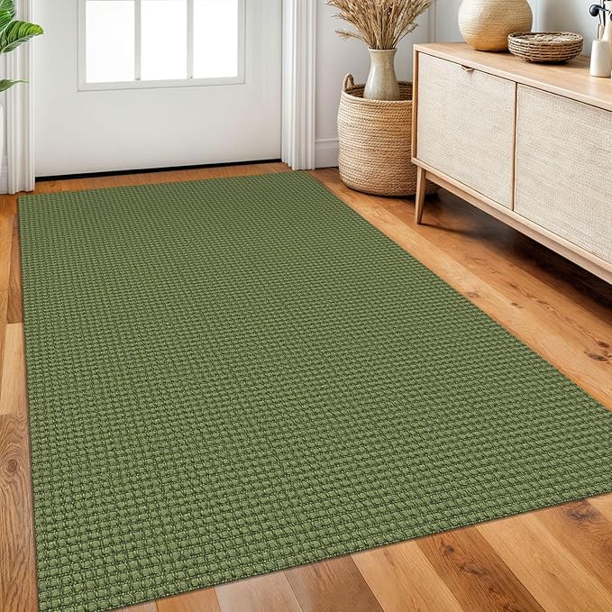Braided Area Rug 3x5 Ft Washable Rugs for Entryway Non Slip Throw Rugs Boho Door Mat Indoor Entrance Cotton Kitchen Mats Woven Front Door Carpet for Foyer Living Room, Green