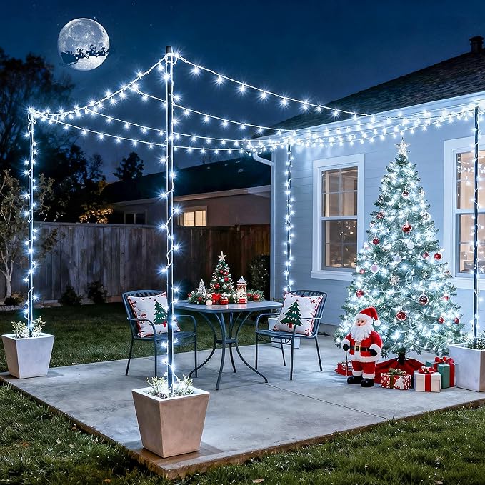 JMEXSUSS 168FT 600 LED White Christmas Lights Outdoor with Remote Indoor Christmas Tree Lights Plug in Cool White Twinkle String Light for Room Holiday Party Xmas Decorations
