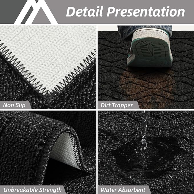 COSY HOMEER-Kitchen-Rugs-Non-Slip-Washable 24"x60" Absorbent Kitchen Runner Rugs Polypropylene Kitchen Mats for Floor,Sink Mat,Hallway,Laundry,Black