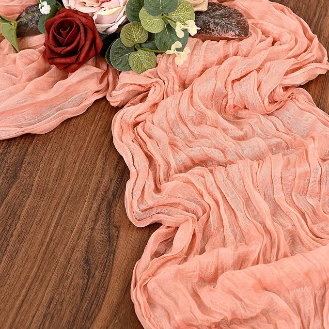 12 Pack Coral Cheesecloth Table Runner 10FT Cheese Cloths for Wedding Decor, 20x120inch Rustic Boho Gauze Table Runners for Wedding Party Bridal Shower Table Decoration