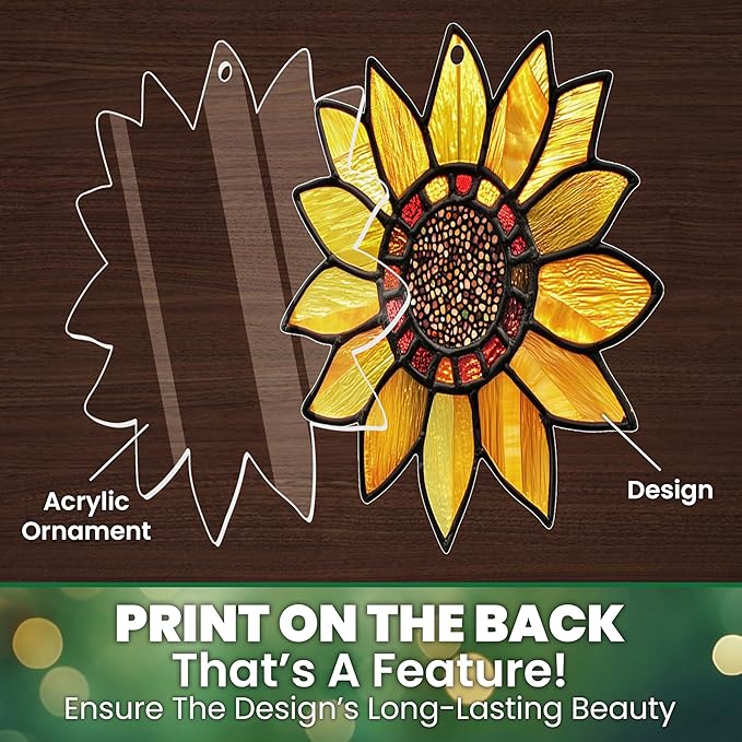 Christmas Sunflower Gifts for Women Men - Acrylic Christmas Ornaments 2025 for Xmas Decorations - Sunflower Decor, Boho Gifts for Women Girl Mom Grandma, Flower Ornaments for Tree