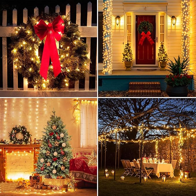 Battery Operated Christmas Lights, 28Ft 80 LED String Lights 8 Modes with Timer Mini Lights for Indoor Outdoor Wreath Wedding Party Garden Home Decor, Waterproof, Warm White（2 Pack）