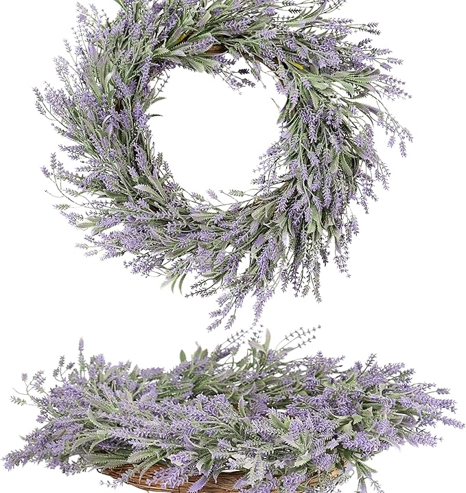 20" Summer Lavender Wreaths for Front Door Spring Wreath Door Wreaths for Spring Summer Purple Floral Wreath for Outside Wall Window Farmhouse Indoor Outdoor Party Holiday