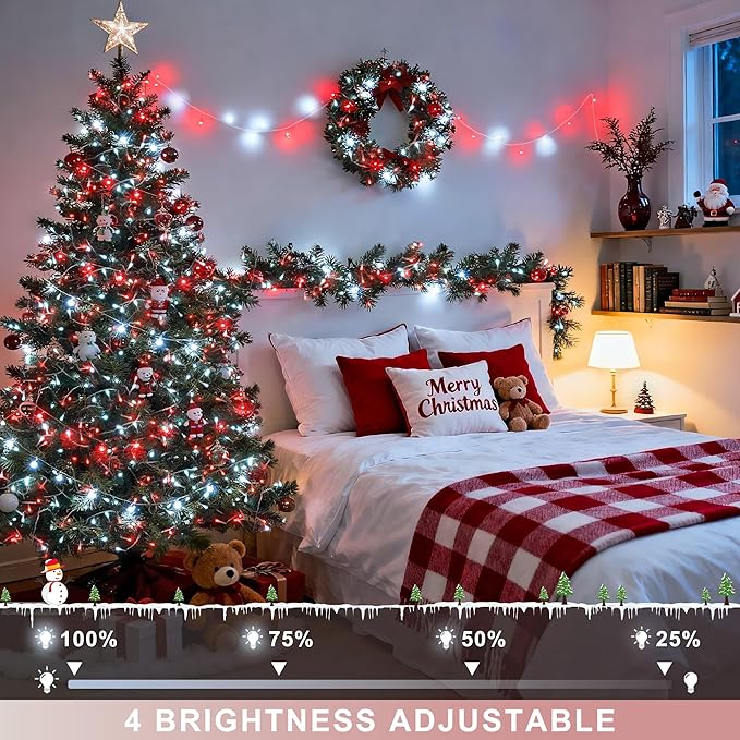 JMEXSUSS Red and White Christmas Tree Lights with Remote, 600 LED String Lights Outdoor Indoor Clear Wire, 168ft Christmas Twinkle Lights Plug in for Bedroom Tree Birthday Party Christmas Decorations