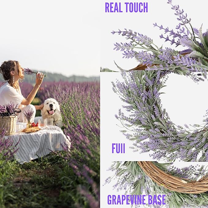 20" Summer Lavender Wreaths for Front Door Spring Wreath Door Wreaths for Spring Summer Purple Floral Wreath for Outside Wall Window Farmhouse Indoor Outdoor Party Holiday