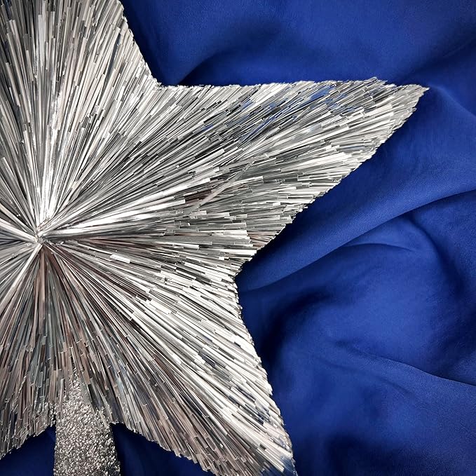 10" Elegant Christmas Star Tree Topper - Classic Star Top - Unique Design - Luxury Stars - Handmade Tree Top - Tinsel Decorations - Holiday Decor for Medium and Big Trees - Large 10 inch (Silver)