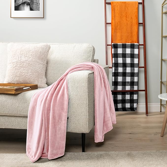PAVILIA Light Pink Fleece Throw Blanket for Couch, Blush Pink Soft Fuzzy Flannel Throw for Sofa, Luxury Plush Microfiber Bed Blanket, Cozy Home Decorative Velvet Gift Blanket, 50x60